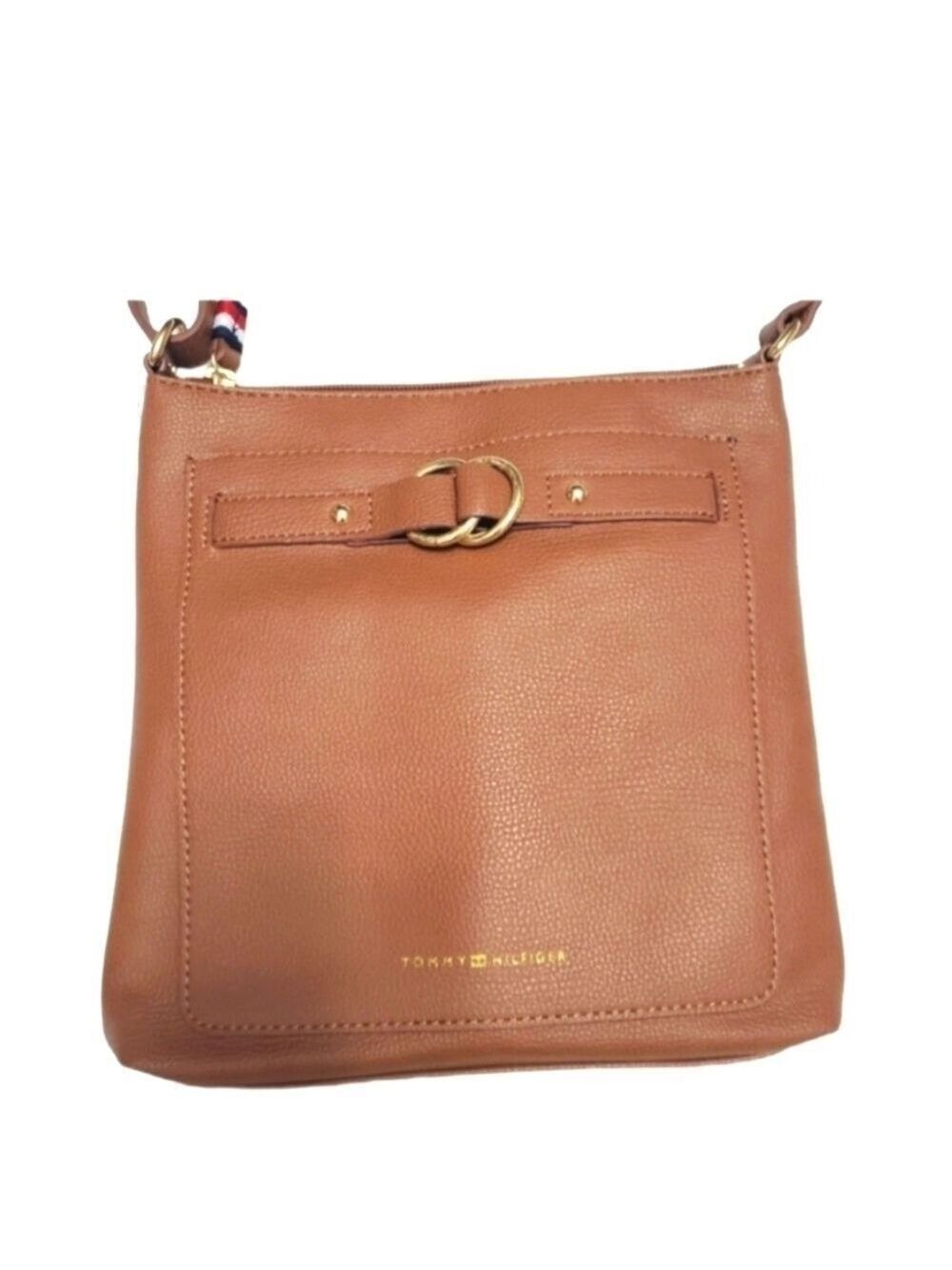 Tommy Hilfiger Cognac Brown Pebbled Crossbody Bag Medium